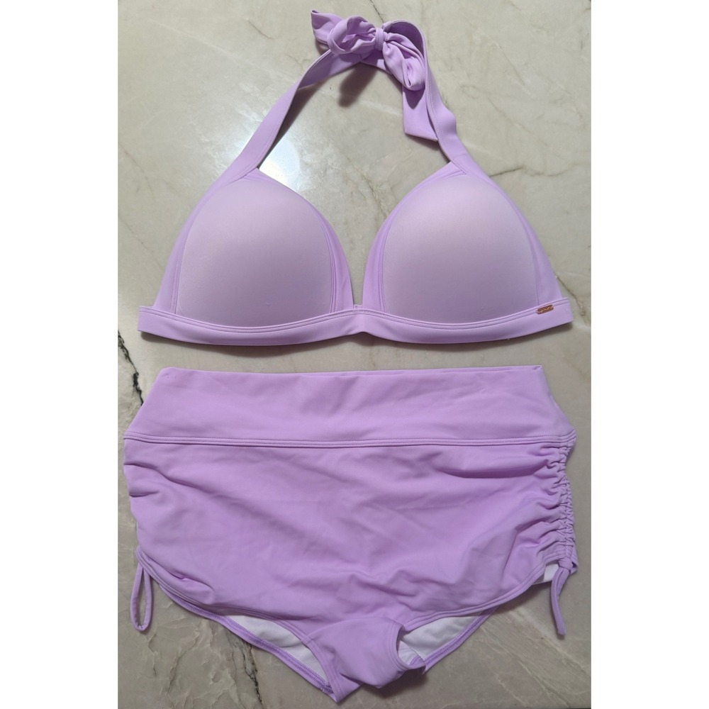 VS Pink Lilac Purple Bikini Set High Waisted Ruched Boy Short Swimsuit 2pc #81
